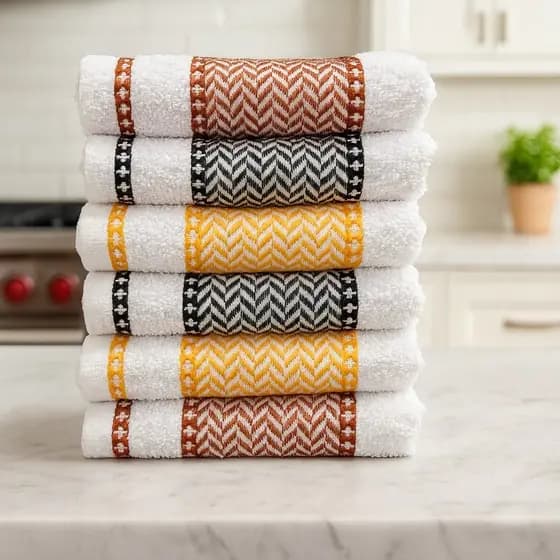 Kit Toalha de Copa 100% Algodão Barra Decorada Super Absorção