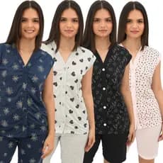Pijama Feminino Aberto com Botões Manga Japonesa, Pós cirurgia , Amamentação Estiloso e Confortável