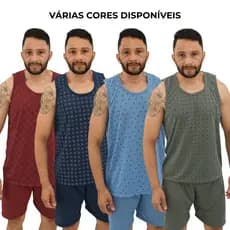 Pijama Masculino Mania de Sonhar Regata Blusa Estampada Short Liso Malha Poliéster Conforto