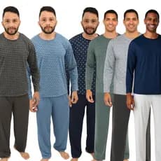 Pijama Longo Masculino Adulto com Blusa Estampada e Calça Lisa Confortável