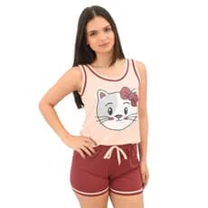 Pijama Baby Doll Regata Feminino com Cadarço Confortável em Malha