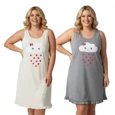 Pijama Feminino Plus Size Nuvem Regata Camisola Estampado Vestido de Dormir Verão Confortável