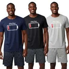 Pijama Masculino Verão  Malha PP Gola V 100% Poliéster com Short Variadas Cores Pai Bateria
