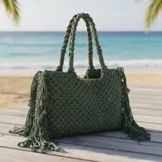 Bolsa Feminina Praia Estilo Croche Macramê Trançado Franja