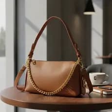 Bolsa Feminina Média Lovely em couro sintético com detalhes de corrente