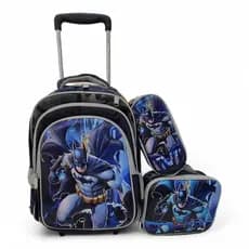 Kit 3 em 1 Mochila com carrinho PERSONAGENS com desenho 3D MENINO + Lancheira Térmica+ Estojo