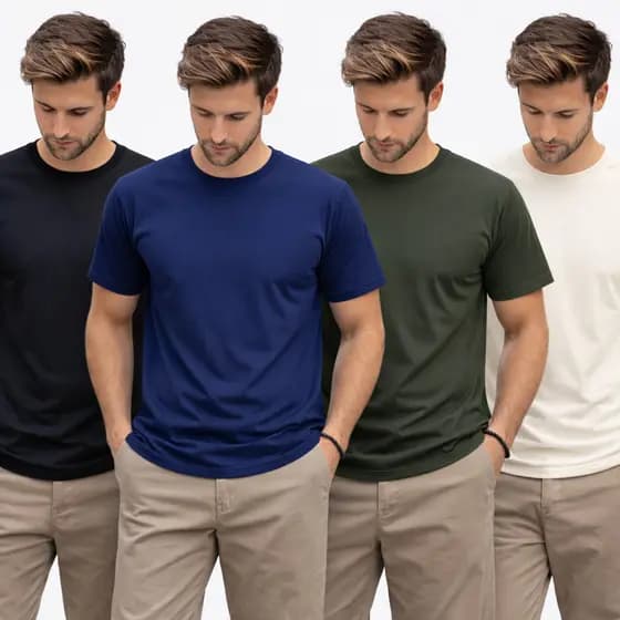 Kit 4 Camiseta Lisa Premium 100% Algodão Peruana Reforço Ombro a Ombro Gola de Ribana