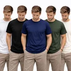 Kit 5 Camiseta Lisa Premium 100% Algodão Peruana Reforço Ombro a Ombro Gola de Ribana