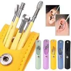 Kit 6 Peças Limpador de Orelha em Aço Inoxidável – Portátil para Remoção de Cera