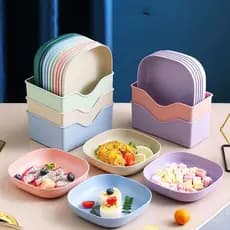 Kit 10 Mini Pratos de Plástico Reutilizáveis – Inclui Suporte Organizador para Festas e Uso Diário