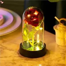 Rosa LED com Cúpula Transparente – Flor Eterna Iluminada para Decoração