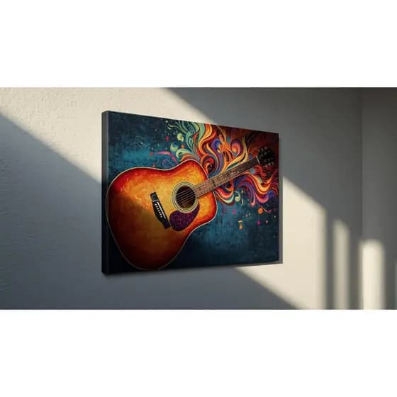 Quadros decorativos 1 peça Tema Violão - Com notas - Arte em IA - Colorido -  Disponível em diversas