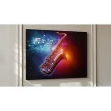 Quadros decorativos 1 peça Tema Saxofone - Com notas musicais - Colorido - Arte em IA - Disponível e