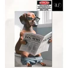 Quadro decorativo 1 peça Tema Banheiro - Dog - Leitura - Disponível em diversas opções de tamanho pr