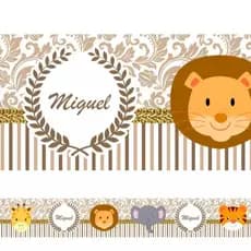 Faixa decorativa Personalizada - Tema Safari - Leão - Girafa - elefante -Luxo - Disponível em divers