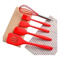 Jogo 5 Peças De Silicone Utensílios De Cozinha Vermelho