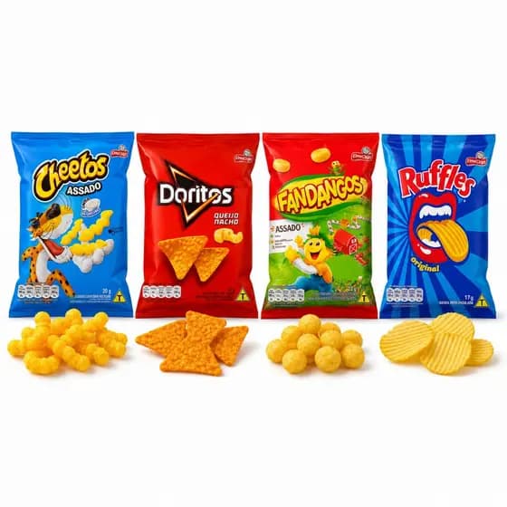 Kit 20 Salgadinhos Sortidos Elma Chips Doritos Cheetos Ruffles  escola Fandangos Festa Lanche Lembrancinha Presente