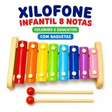 Xilofone Infantil 8 Notas Metalofone Colorido Brinquedo Musical Educativo Didático Coordenação Motora com baquetas