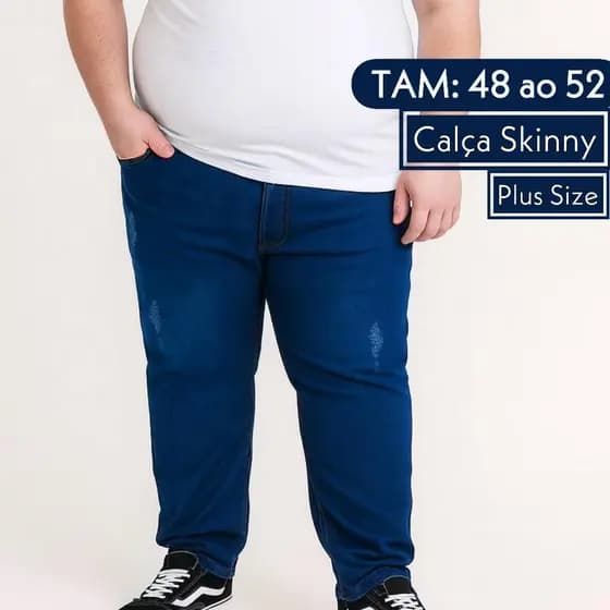 Calça Jeans Masculina Skinny Com Elastano Plus Size 48 ao 52