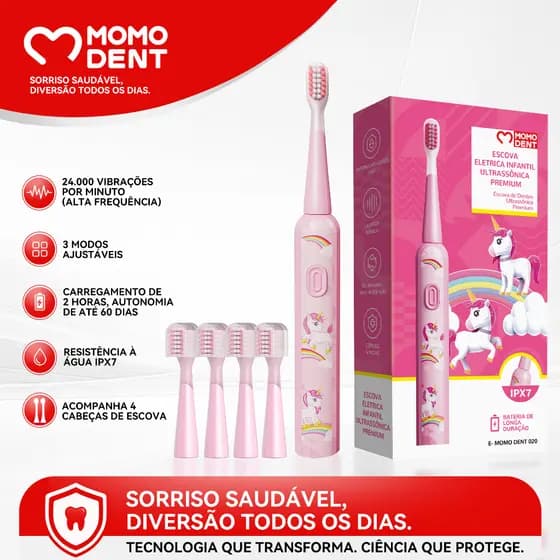 MOMODENT Escova Elétrica Ultrassônica Infantil,3 Modos de Limpeza
