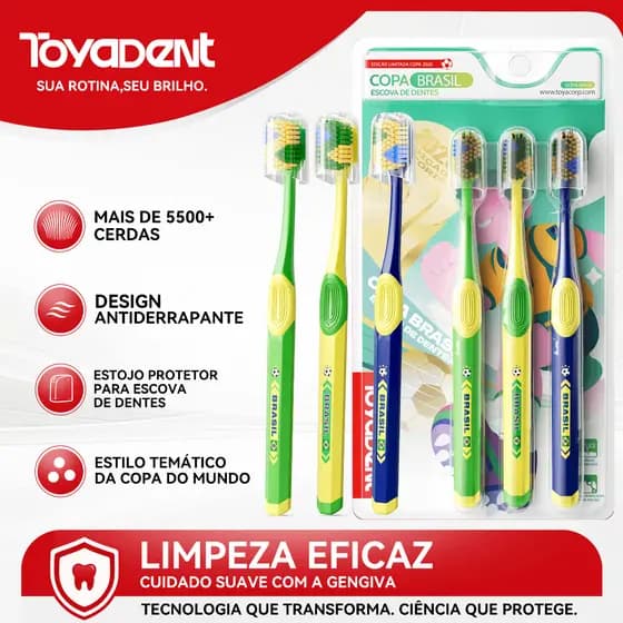 TOYADENT Escova de Dental Brasil 2026, Edição Especial, 5500+ Cerdas Ultra Macias, Kit 3 Cores