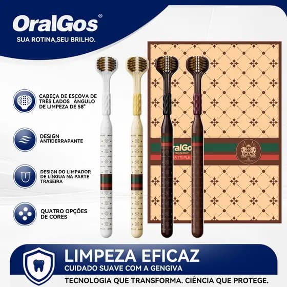 OralGos Escova de Dente 3 Lados,Cuidado Por Zonas p/ Dentes e Gengivas,Embalagem Presente