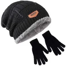 Kit Touca peluda + Luva Lã Preta Para Feminina Masculino Kit Adulto perfeito para o Inverno