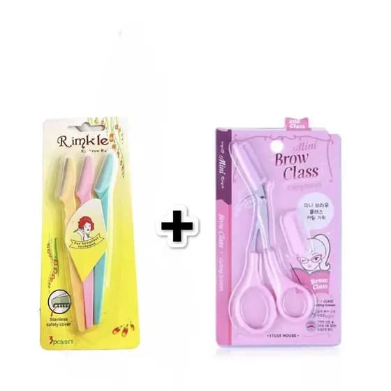 Kit 2 Navalha Para Sobrancelha E Rosto +Tesoura Aparadora De Sobrancelhas Em Aço Inoxidável Com Pente, Depilação Facial