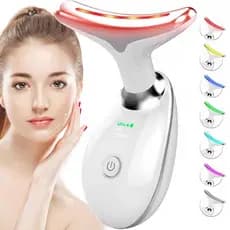 Massageador Facial LED 7 Cores, Massageador de Contorno Linfático para Cuidados com a Pele das Mulheres