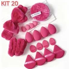 KIT 20 Peças set Profissional Rosto Tiaras, Laço, Pulseiras e Esponjas de Beleza
