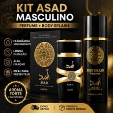 Kit Asad Masculino Perfume + Body Splash Masculino| Fragrância Árabe Marcante Longa Duração Rápido