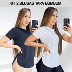 Kit 2 Camisetas Feminina Tapa Bumbum DryFit Fitness Academia Tule Camiseta Top Treino Camisão Fit