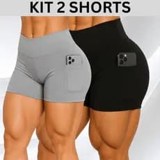 KIT 2 Shorts Com Bolso Lateral Feminino Lisos de Suplex Grosso Academia Corrida e Treino Sem Transparência Crossfit