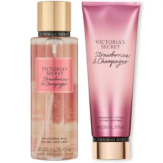 Kit Body Splash + Loção Hidratante Strawberry e Champagne Creme de HIdratação Perfume Corporal Inspiração