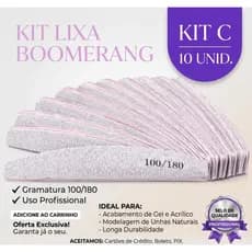 LIXA BUMERANG 100/180 COM 10/20/40 Unha Porcelana Acrygel Fibra Boomerang