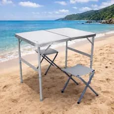 Mesa Dobrável Prática Com Duas Banquetas Compactas Transportável