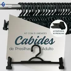 Kit Cabide Adulto 15 Unidades 30 Presilhas Preto Organizar Roupas Loja Closet Arara