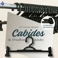 Kit 100 Unidades Cabide 200 Presilhas Adulto Preto Roupas Saias Vestidos Calças Loja