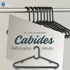 Kit 50 Cabide Reforçado Adulto Preto Organizar Roupas Calças Saias Shorts Resistentes