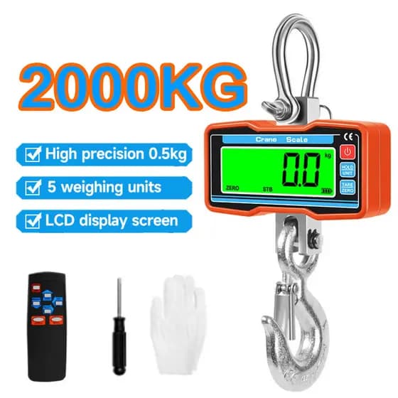 Balança Eletrônica Suspensa 2t 2000kg Lcd Portátil Controle Precisão 0,5kg
