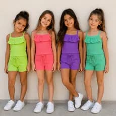 Conjunto Infantil Menina Infantil e Juvenil do 1 ao 10 anos | Conjunto Menina Neon Regata + Shorts Confortável