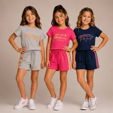 Conjunto Infantil Menina Infantil e Juvenil do 1 ao 14 anos | Conjunto Menina Rosa Confortável