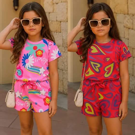 Conjunto Infantil Menina Infantil e Juvenil do 1 ao 14 anos | Conjunto Infantil Feminino Verão Confortável