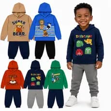 Conjunto Moletom Infantil Menino Peluciado Com Capuz do  01 ao 08 Anos | Casaco + Calça de Moletom Inverno