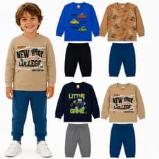 Conjunto Moletom Infantil Menino Peluciado do  01 ao 08 Anos | Casaco + Calça de Moletom Inverno