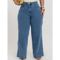 Calça Jeans Wide Leg Plus Size Cintura Alta Feminina Reta Confortável Modeladora Premium