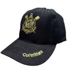 Boné Preto Do Corinthians Bordado Dourado Aba Curva