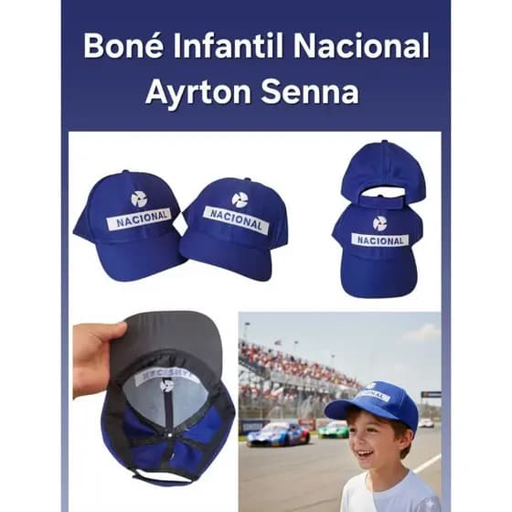 Boné Infantil Nacional Aba Curva com Regulagem Chapéu Infantil Ayrton Senna