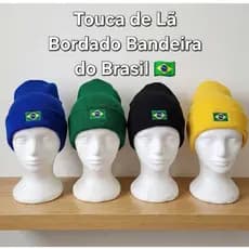 Touca de Lã Bordado Brasil Cores Variado preto, amarelo, verde, amarelo