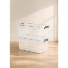 Kit 2 Caixas Organizadora Com Tampa e Trava Grande Tipo Conteiner 50L Transparente Branco Empilhável